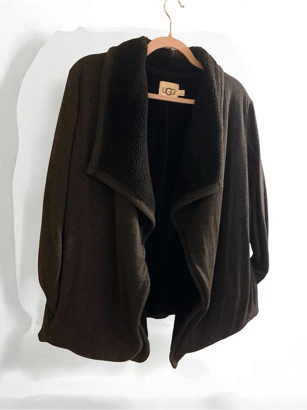 UGG Women's Dark Gray and Black Plush Open-Front Teddy Jacket